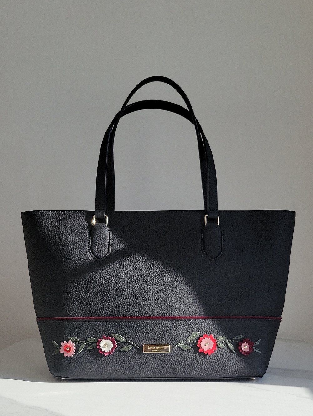 Kate Spade Black Floral Applique Tote Bag